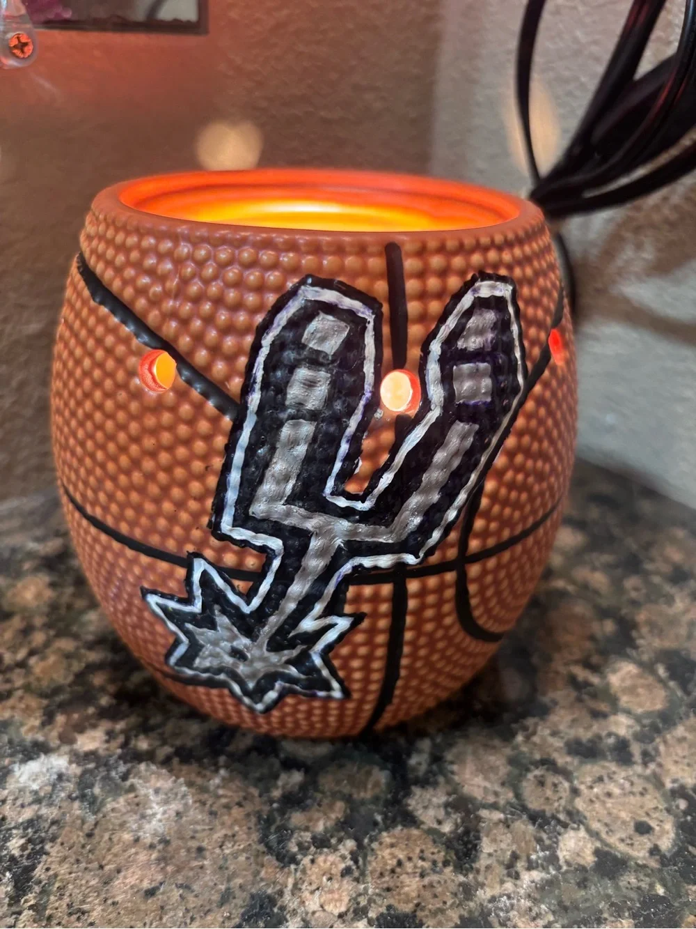 Basketball lamp with hand painted Spurs logo